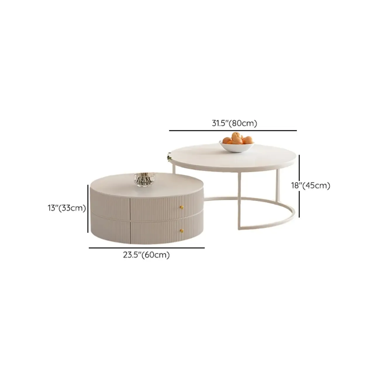 White Round Wheeled Round Wood Drawer Coffee Table Image - 32