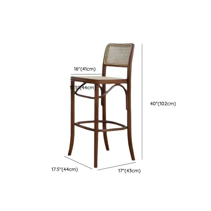 Vintage Wooden Elegance Square Rattan Back High Bar Stool #size