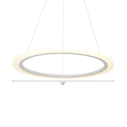 White Circular Modern Metal LED Pendant Chandelier Image - 13