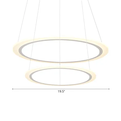 White Circular Modern Metal LED Pendant Chandelier Image - 16