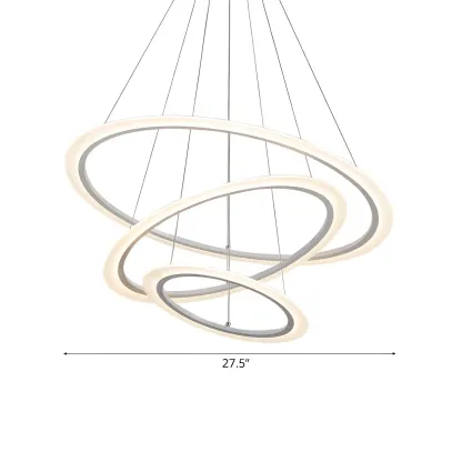 White Circular Modern Metal LED Pendant Chandelier Image - 18