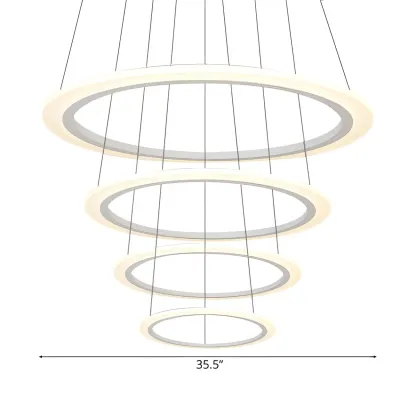 White Circular Modern Metal LED Pendant Chandelier Image - 20