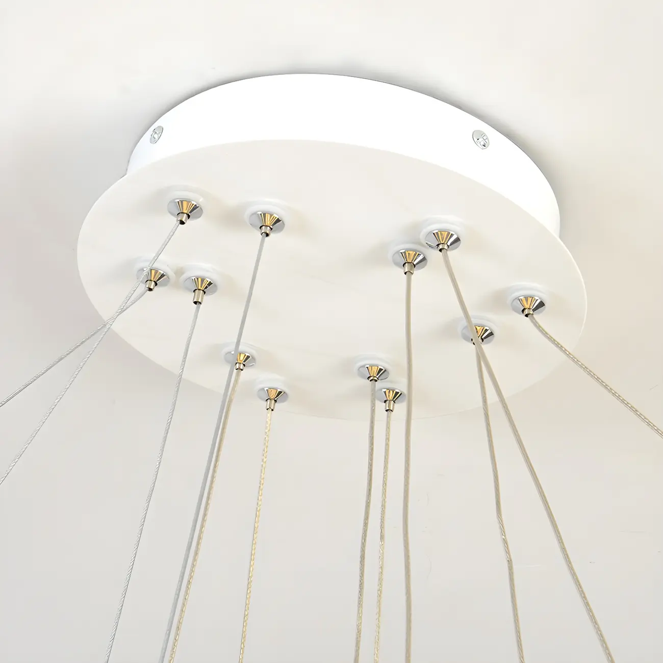 White Circular Modern Metal LED Pendant Chandelier Image - 21 | homeyfad
