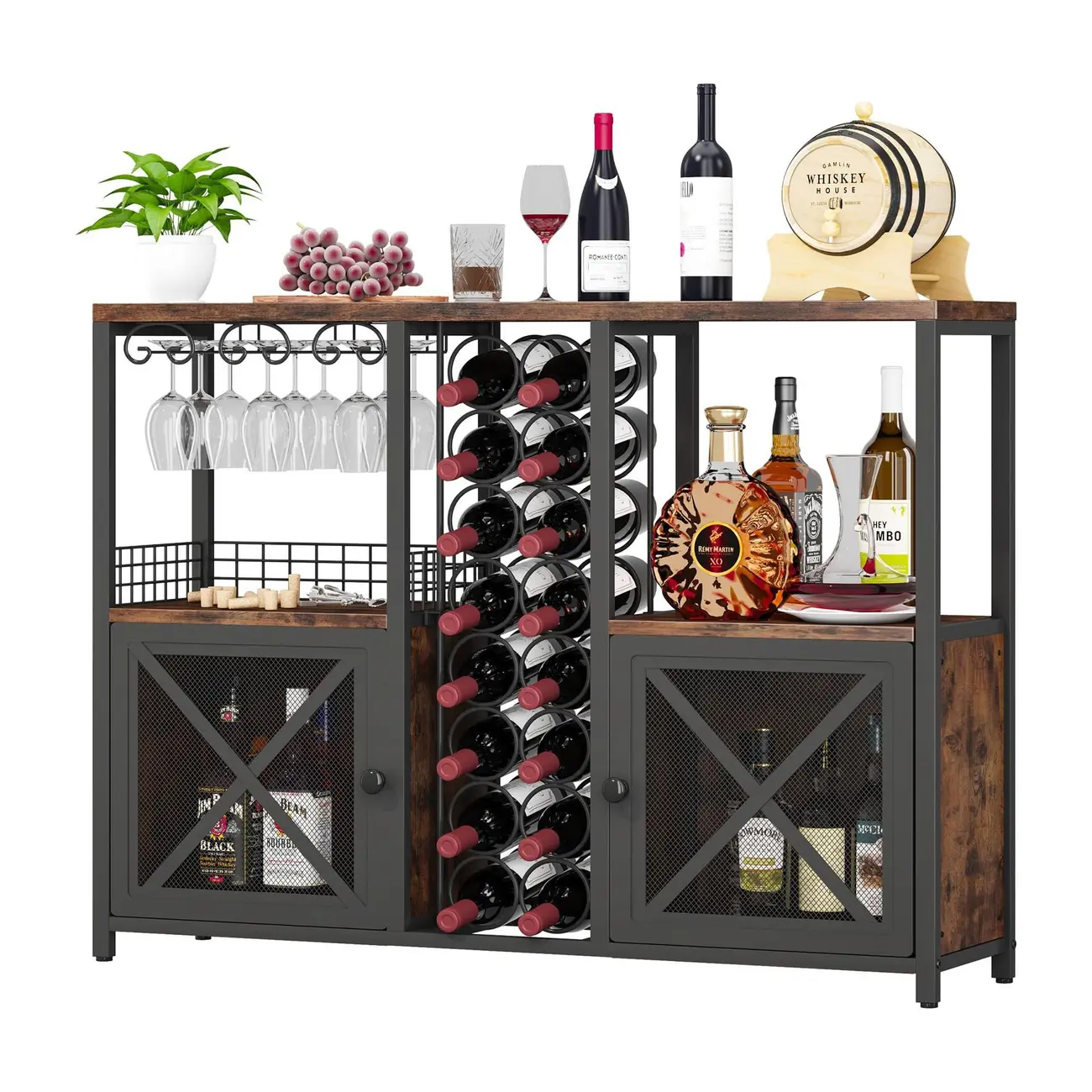  Floor-Standing Multiple Levels Wooden Wine Bottle & Glass Rack Image - 4 | homeyfad