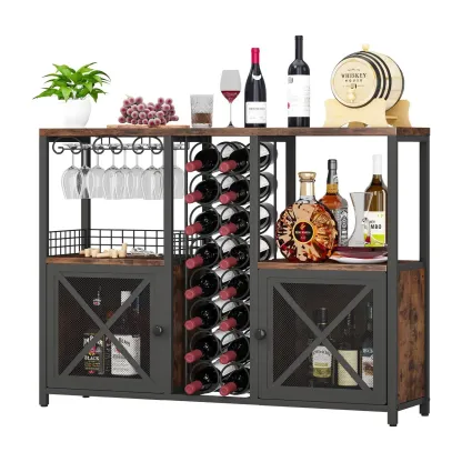  Floor-Standing Multiple Levels Wooden Wine Bottle & Glass Rack Image - 4