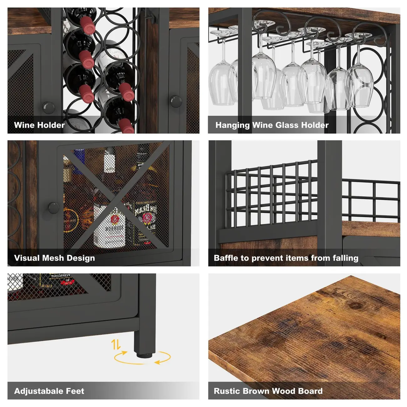  Floor-Standing Multiple Levels Wooden Wine Bottle & Glass Rack Image - 5 | homeyfad