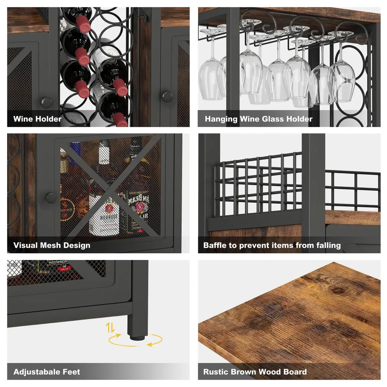  Floor-Standing Multiple Levels Wooden Wine Bottle & Glass Rack Image - 5