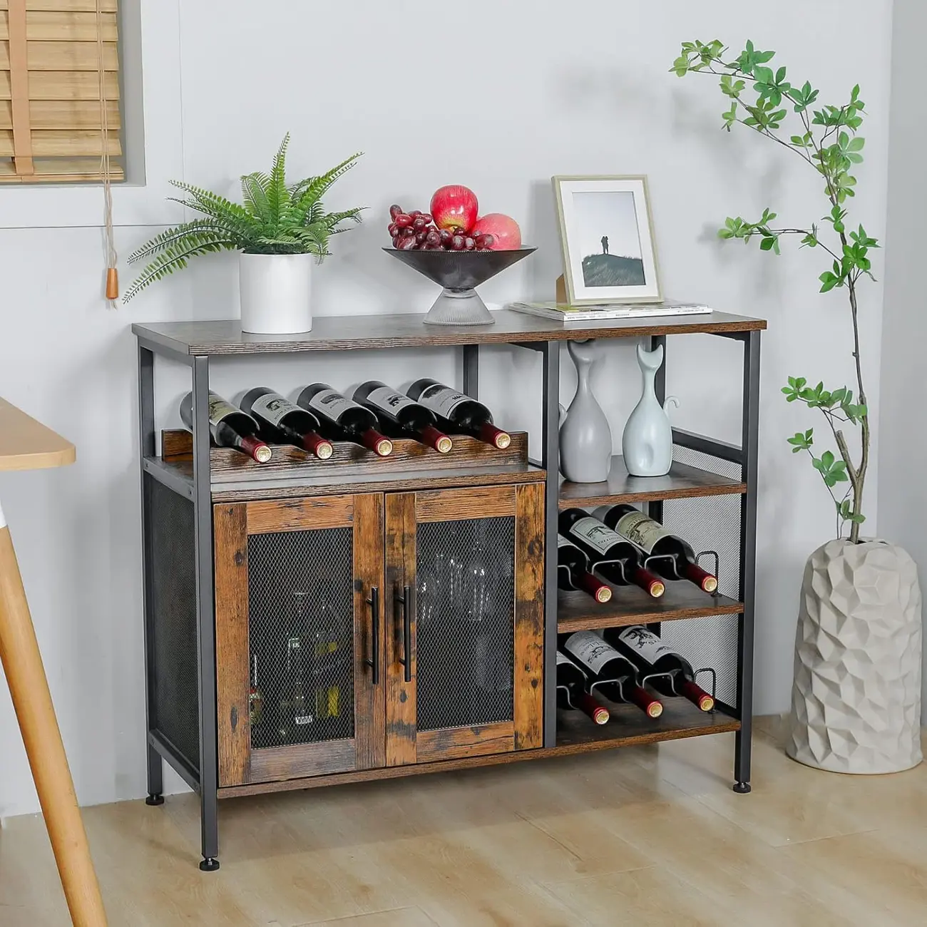 Wooden Large Capacity Removable Wine Cabinet with Double Door Image - 4 | homeyfad