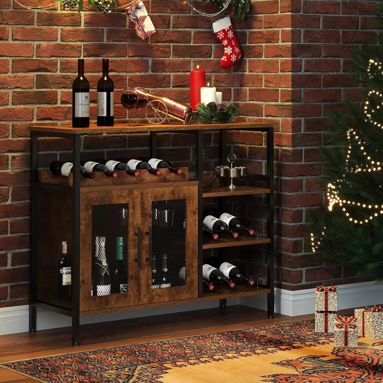 Wooden Large Capacity Removable Wine Cabinet with Double Door Image - 3 | homeyfad