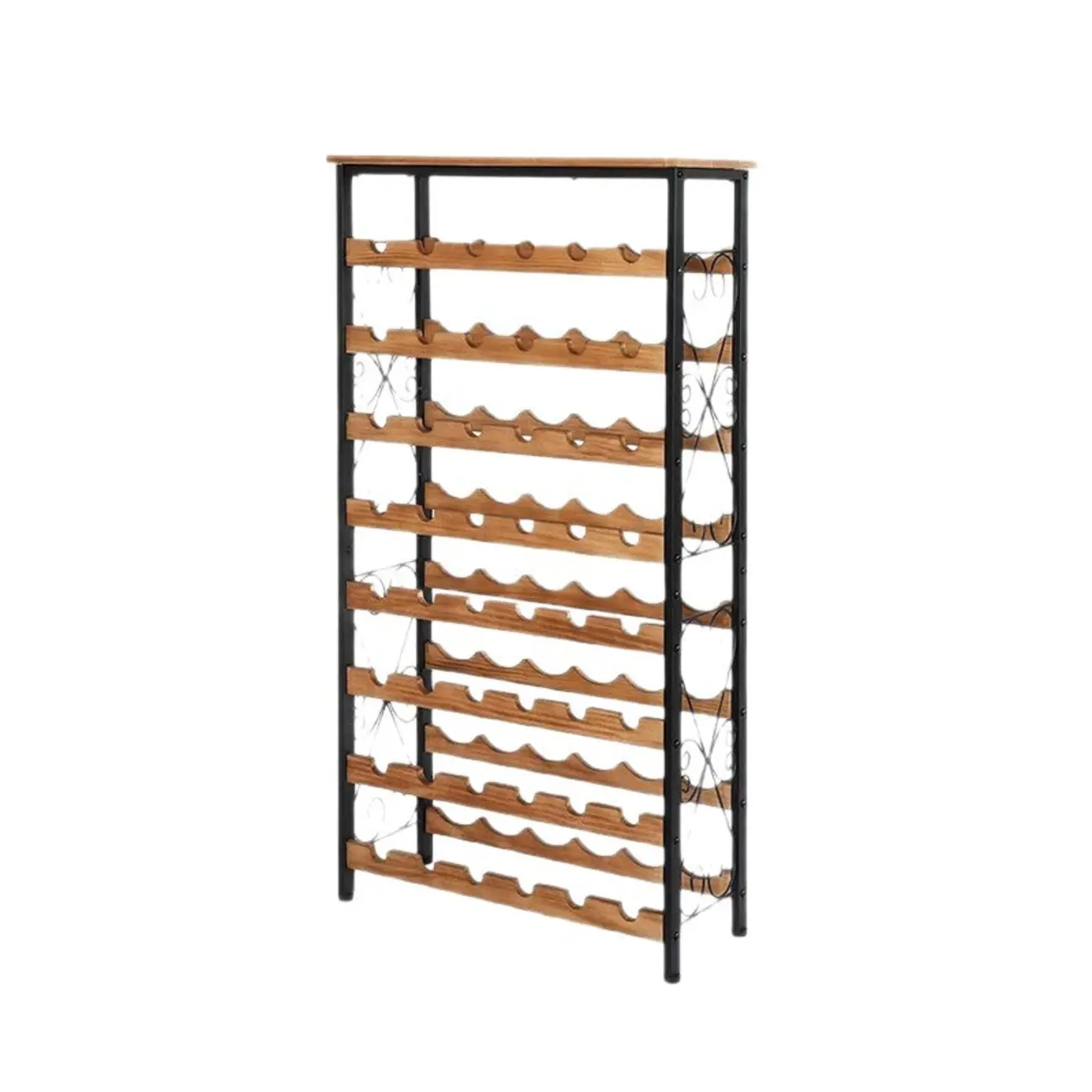 48 Bottle 8 Tier Wine Bottle Rack Freestanding Floor with Wooden Top Image - 5 | homeyfad