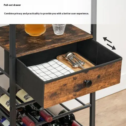 Wine Rack Free Standing Floor Bar Cabinet with Table Top Glass Shelves Storage Drawers 4 Tier Wine Rack Image - 3