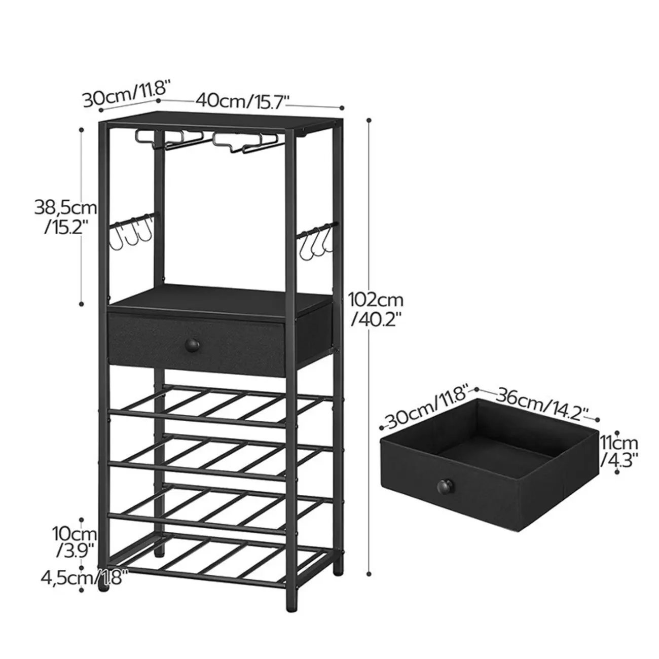 Wine Rack Free Standing Floor Bar Cabinet with Table Top Glass Shelves Storage Drawers 4 Tier Wine Rack Image - 5 | homeyfad