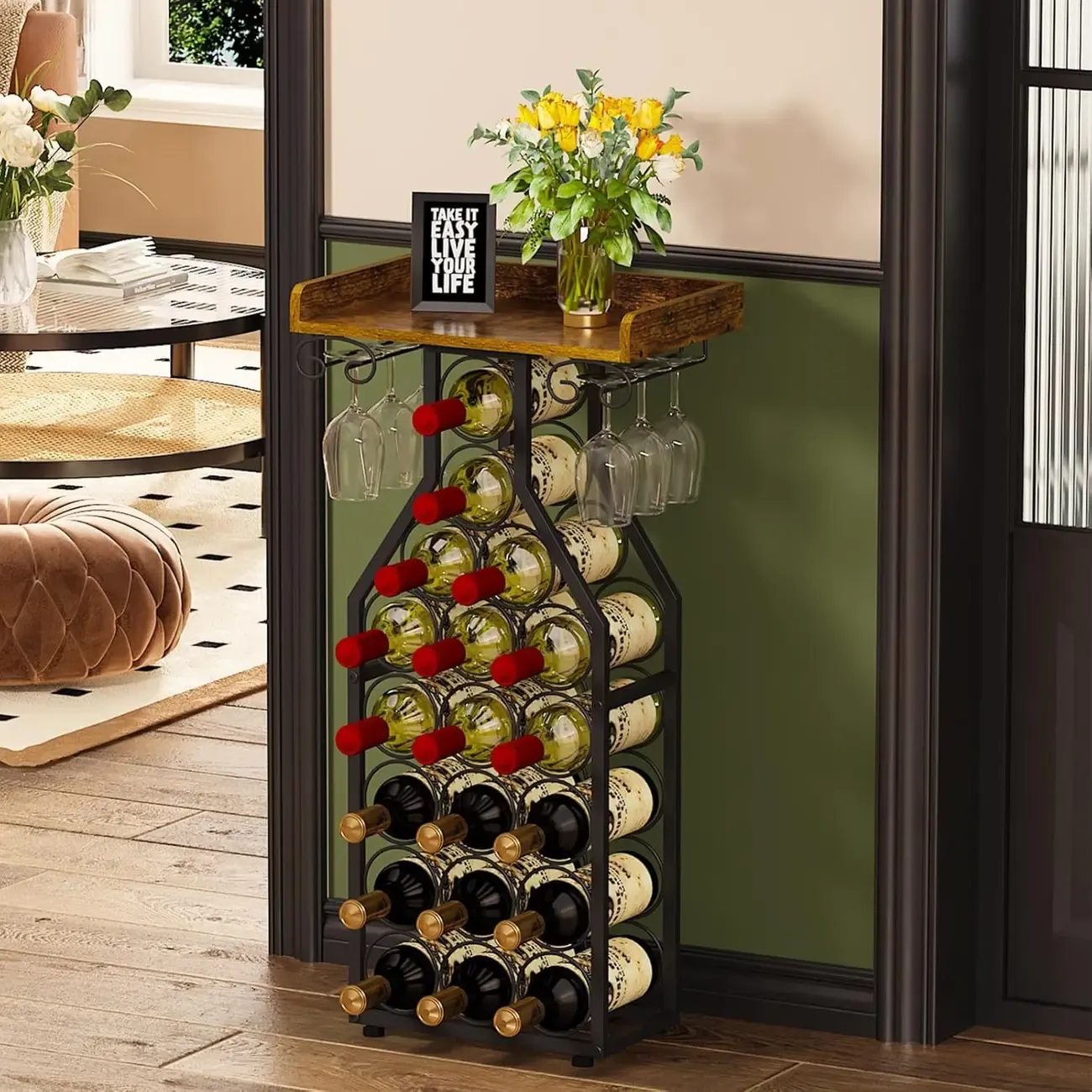 Cross-Border American Wine Rack Floor-Standing Wine Cabinet Modern Simple Living Room Wine Display Rack Storage Rack Wine Glass Rack Image - 1