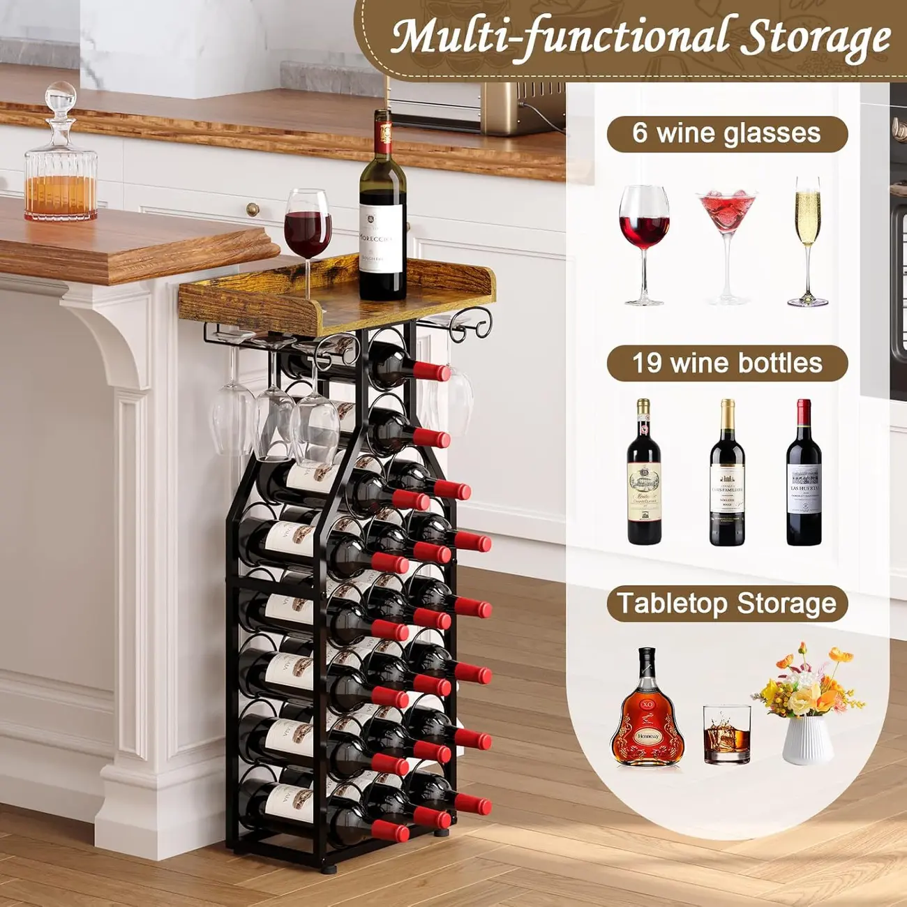 Cross-Border American Wine Rack Floor-Standing Wine Cabinet Modern Simple Living Room Wine Display Rack Storage Rack Wine Glass Rack Image - 4 | homeyfad