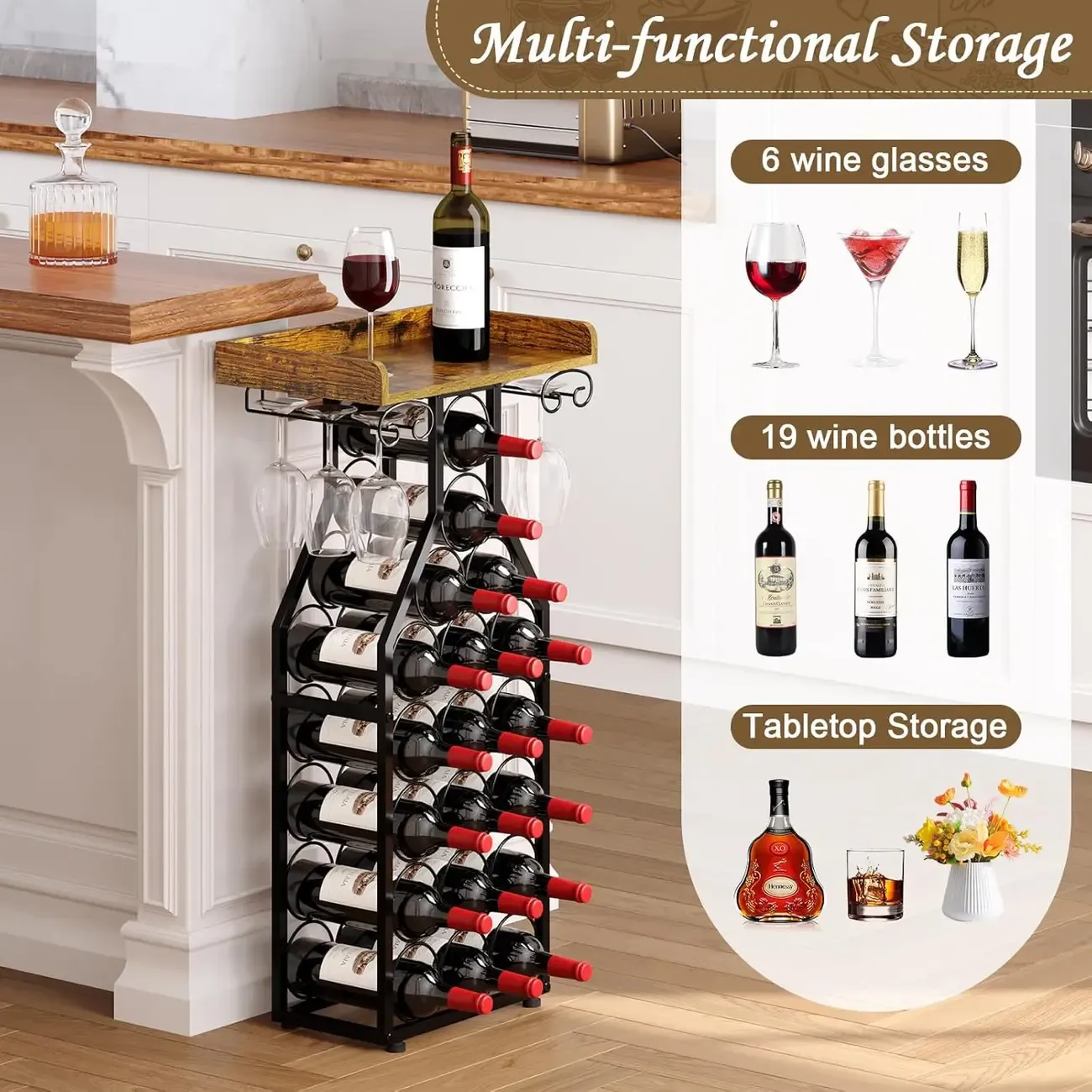 Cross-Border American Wine Rack Floor-Standing Wine Cabinet Modern Simple Living Room Wine Display Rack Storage Rack Wine Glass Rack Image - 4