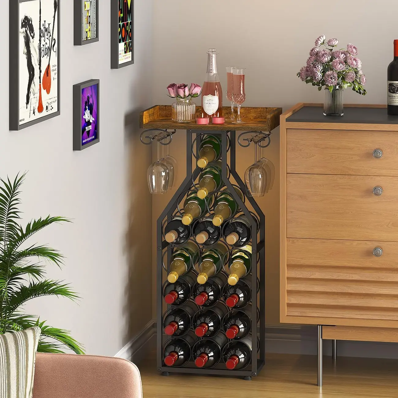Cross-Border American Wine Rack Floor-Standing Wine Cabinet Modern Simple Living Room Wine Display Rack Storage Rack Wine Glass Rack Image - 3 | homeyfad