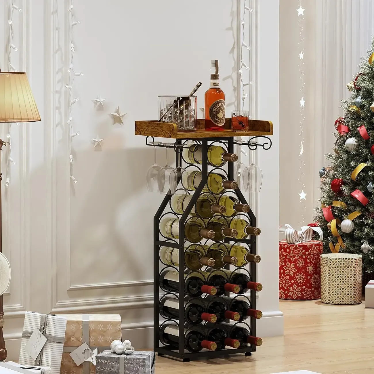 Cross-Border American Wine Rack Floor-Standing Wine Cabinet Modern Simple Living Room Wine Display Rack Storage Rack Wine Glass Rack Image - 2