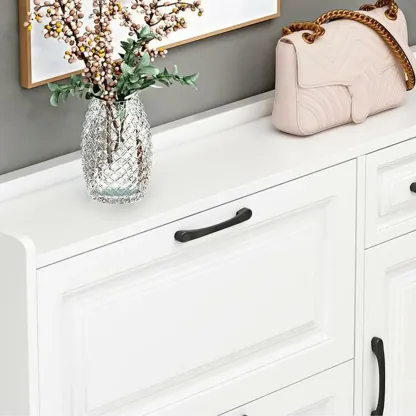 Entryway White Wooden Narrow Shoe Storage Cabinet Image - 6