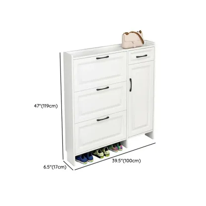 Entryway White Wooden Narrow Shoe Storage Cabinet Image - 15