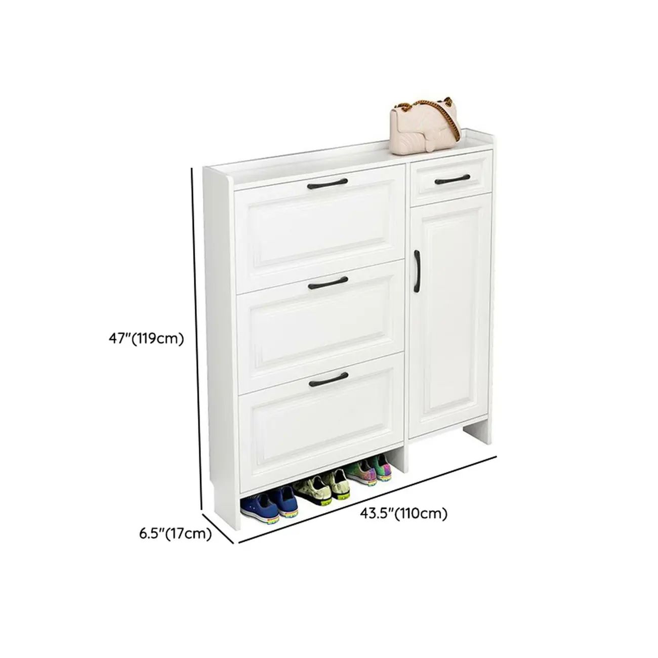 Entryway White Wooden Narrow Shoe Storage Cabinet Image - 16 | homeyfad