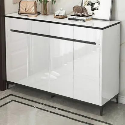 Sleek Entryway Wooden Shoe Storage Cabinet with Glass Top Image - 16