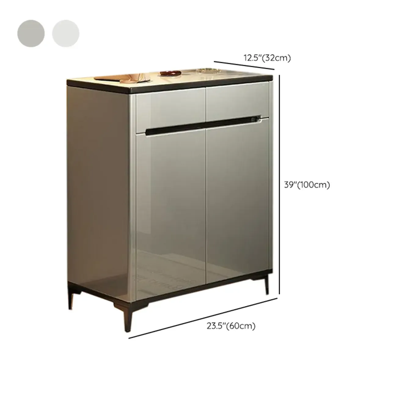 Sleek Entryway Wooden Shoe Storage Cabinet with Glass Top #size