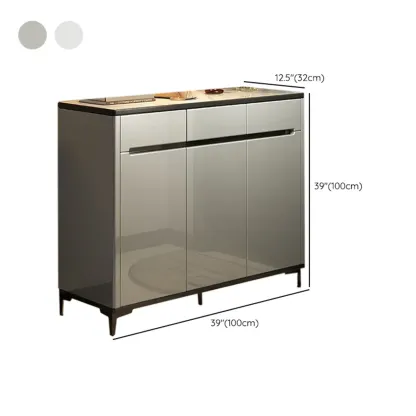 Sleek Entryway Wooden Shoe Storage Cabinet with Glass Top Image - 19