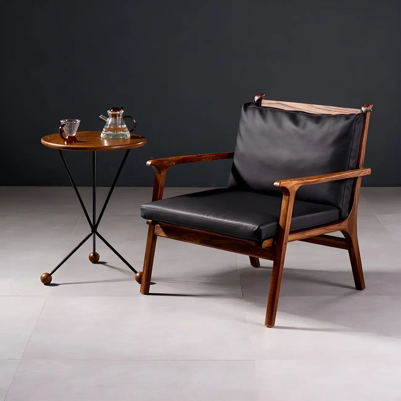 Scandinavian Faux Leather Wood Square Arm Accent Chair Image - 1 | homeyfad