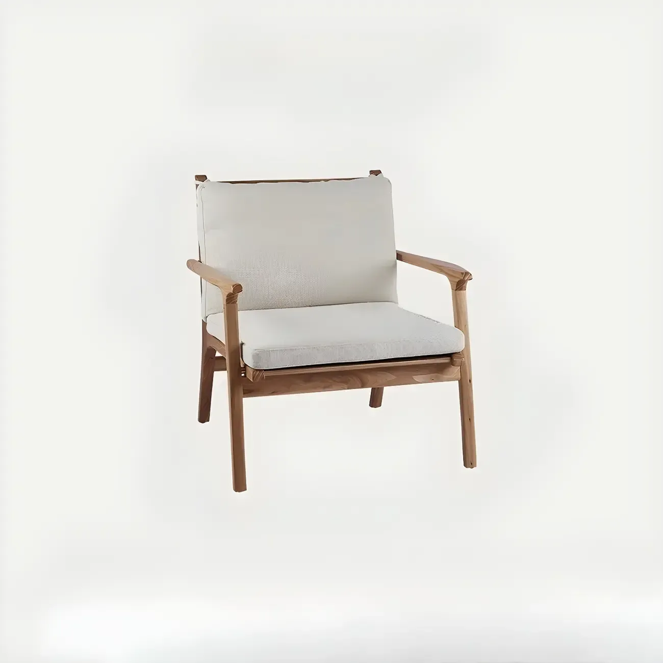 Scandinavian Faux Leather Wood Square Arm Accent Chair Image - 2