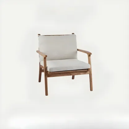 Scandinavian Faux Leather Wood Square Arm Accent Chair Image - 2