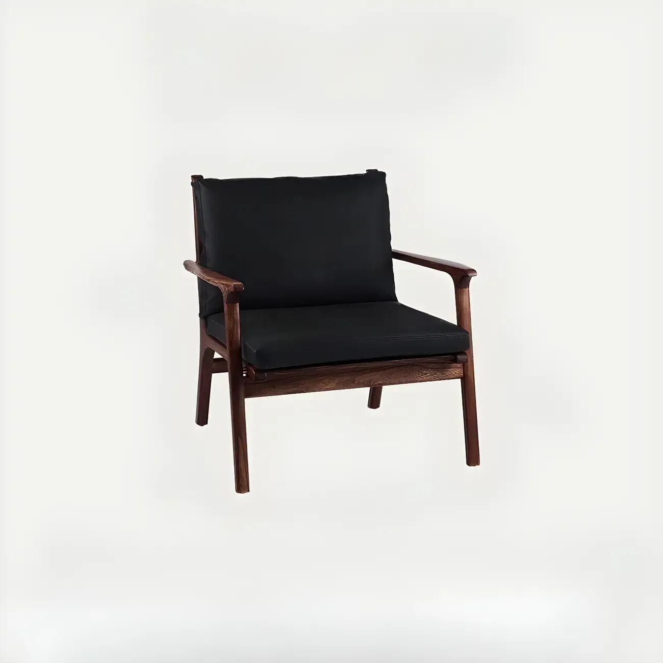 Scandinavian Faux Leather Wood Square Arm Accent Chair Image - 3