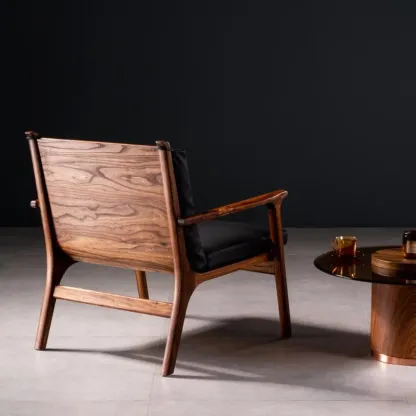 Scandinavian Faux Leather Wood Square Arm Accent Chair Image - 4