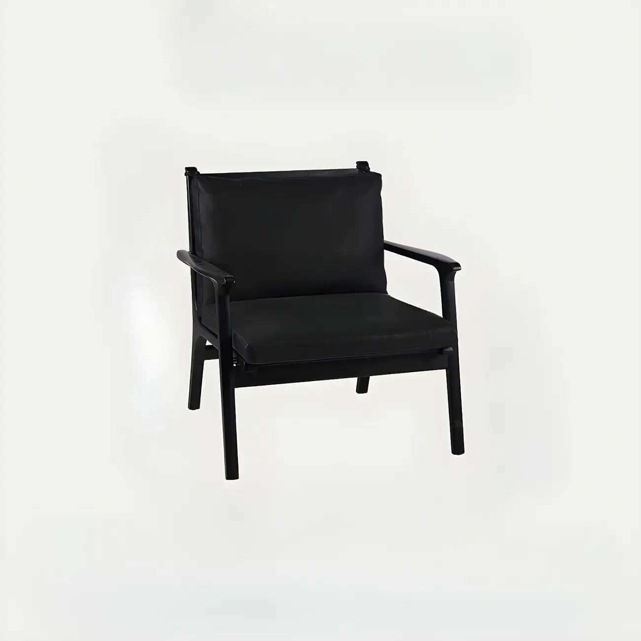 Scandinavian Faux Leather Wood Square Arm Accent Chair Image - 5
