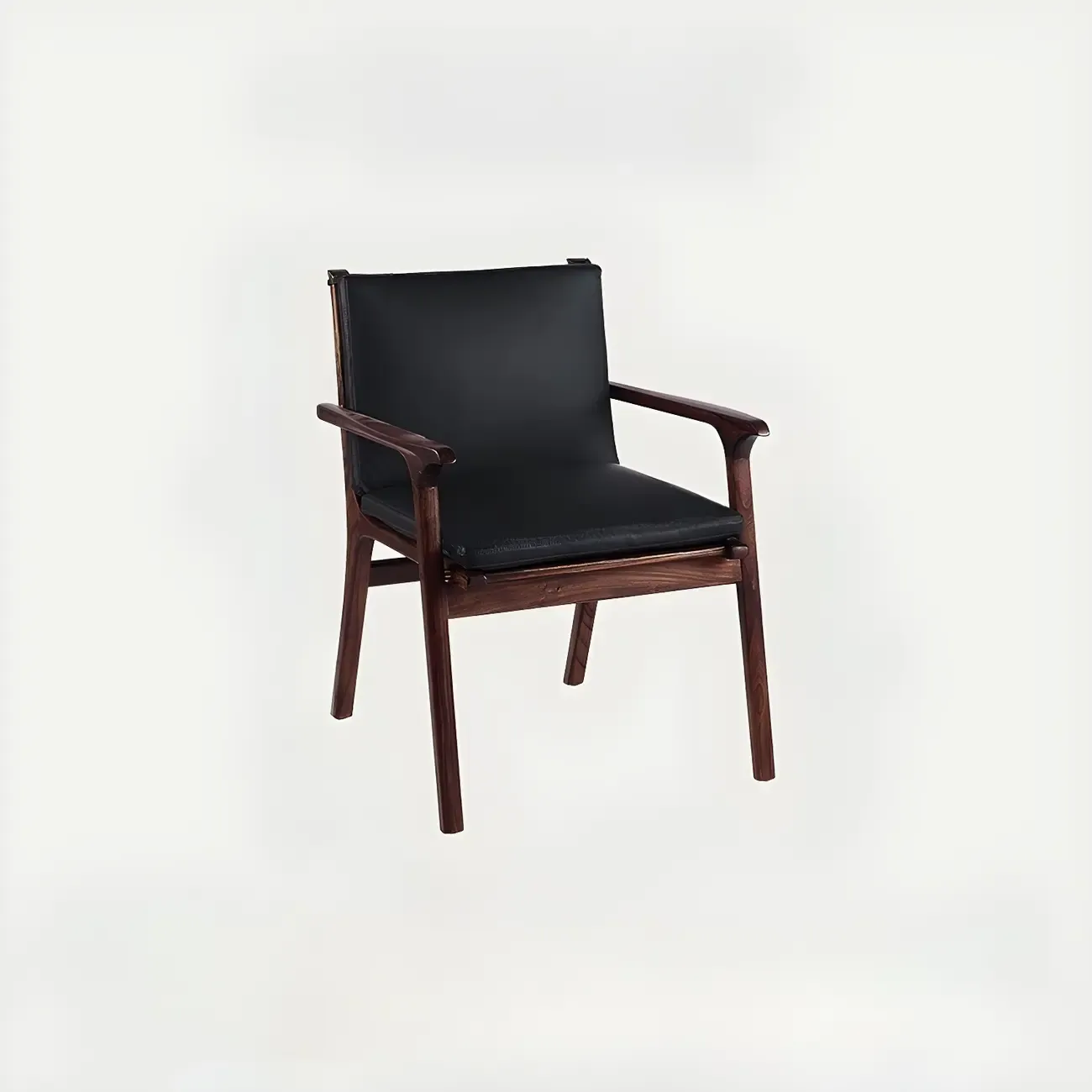 Scandinavian Faux Leather Wood Square Arm Accent Chair Image - 9