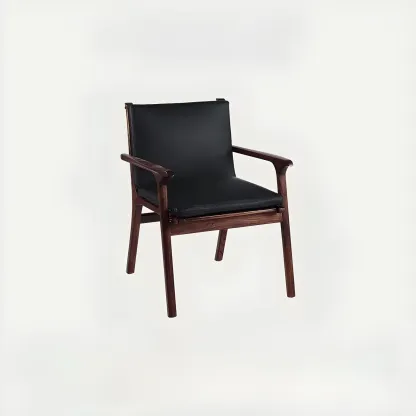Scandinavian Faux Leather Wood Square Arm Accent Chair Image - 9