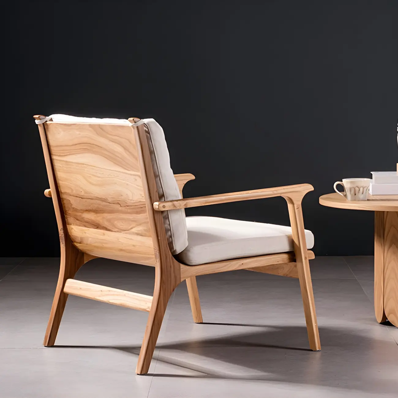 Scandinavian Faux Leather Wood Square Arm Accent Chair Image - 10 | homeyfad