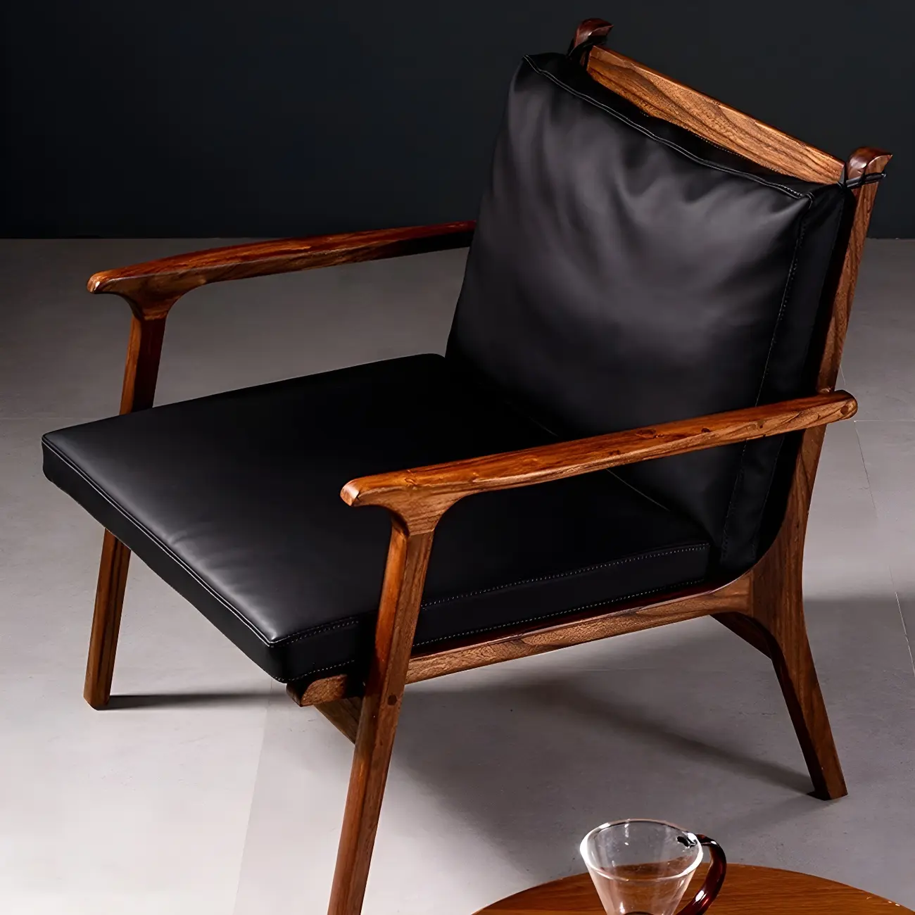 Scandinavian Faux Leather Wood Square Arm Accent Chair Image - 13 | homeyfad