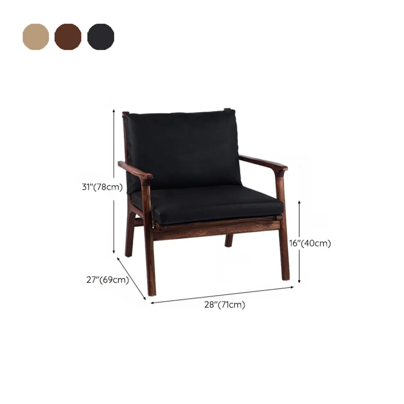 Scandinavian Faux Leather Wood Square Arm Accent Chair #size | homeyfad
