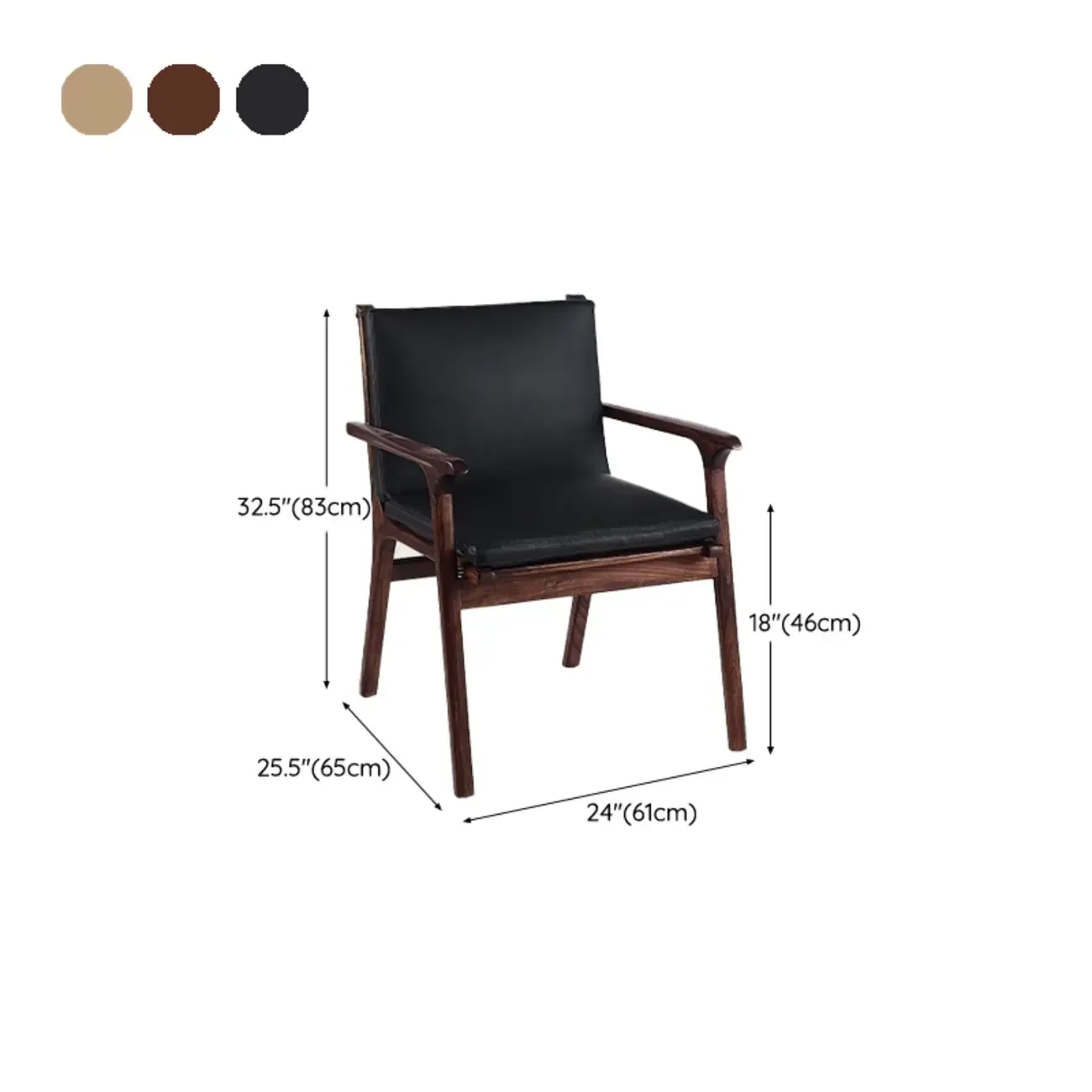 Scandinavian Faux Leather Wood Square Arm Accent Chair Image - 18