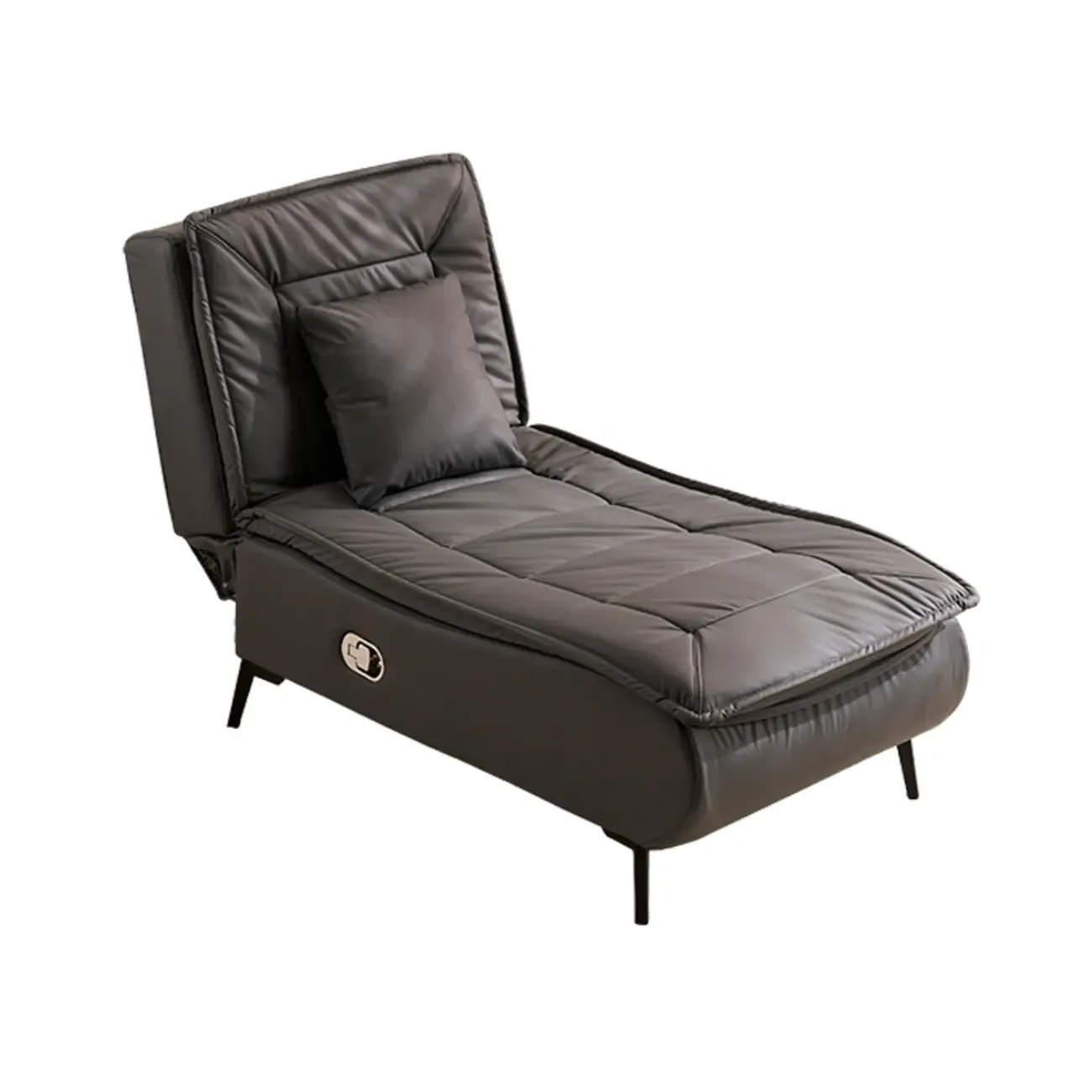 Glam Faux Leather Chaise Lounge with Black Metal Legs & Pillow Image - 3