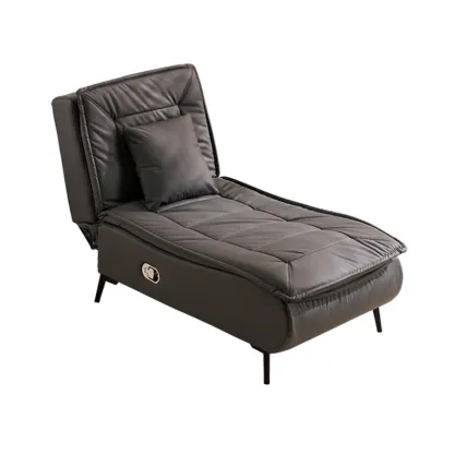 Glam Faux Leather Chaise Lounge with Black Metal Legs & Pillow Image - 3