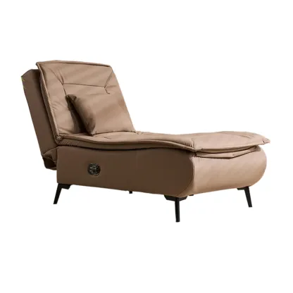 Glam Faux Leather Chaise Lounge with Black Metal Legs & Pillow Image - 4
