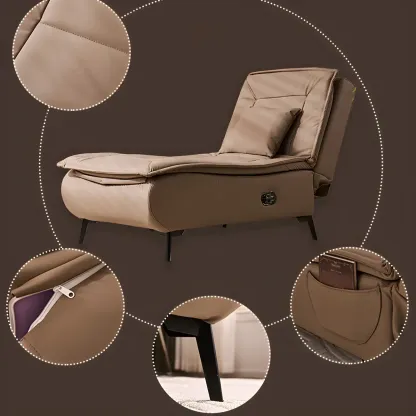 Glam Faux Leather Chaise Lounge with Black Metal Legs & Pillow Image - 5