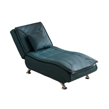 Glam Faux Leather Chaise Lounge with Black Metal Legs & Pillow Image - 6