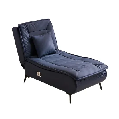 Glam Faux Leather Chaise Lounge with Black Metal Legs & Pillow Image - 9