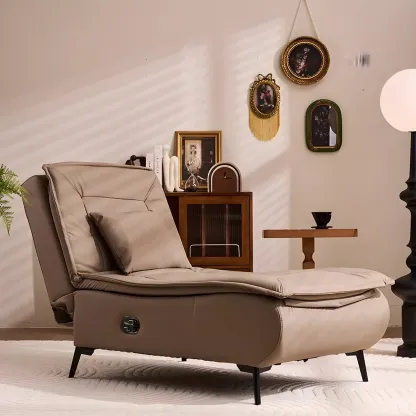 Glam Faux Leather Chaise Lounge with Black Metal Legs & Pillow Image - 2