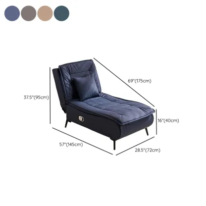 Glam Faux Leather Chaise Lounge with Black Metal Legs & Pillow #size