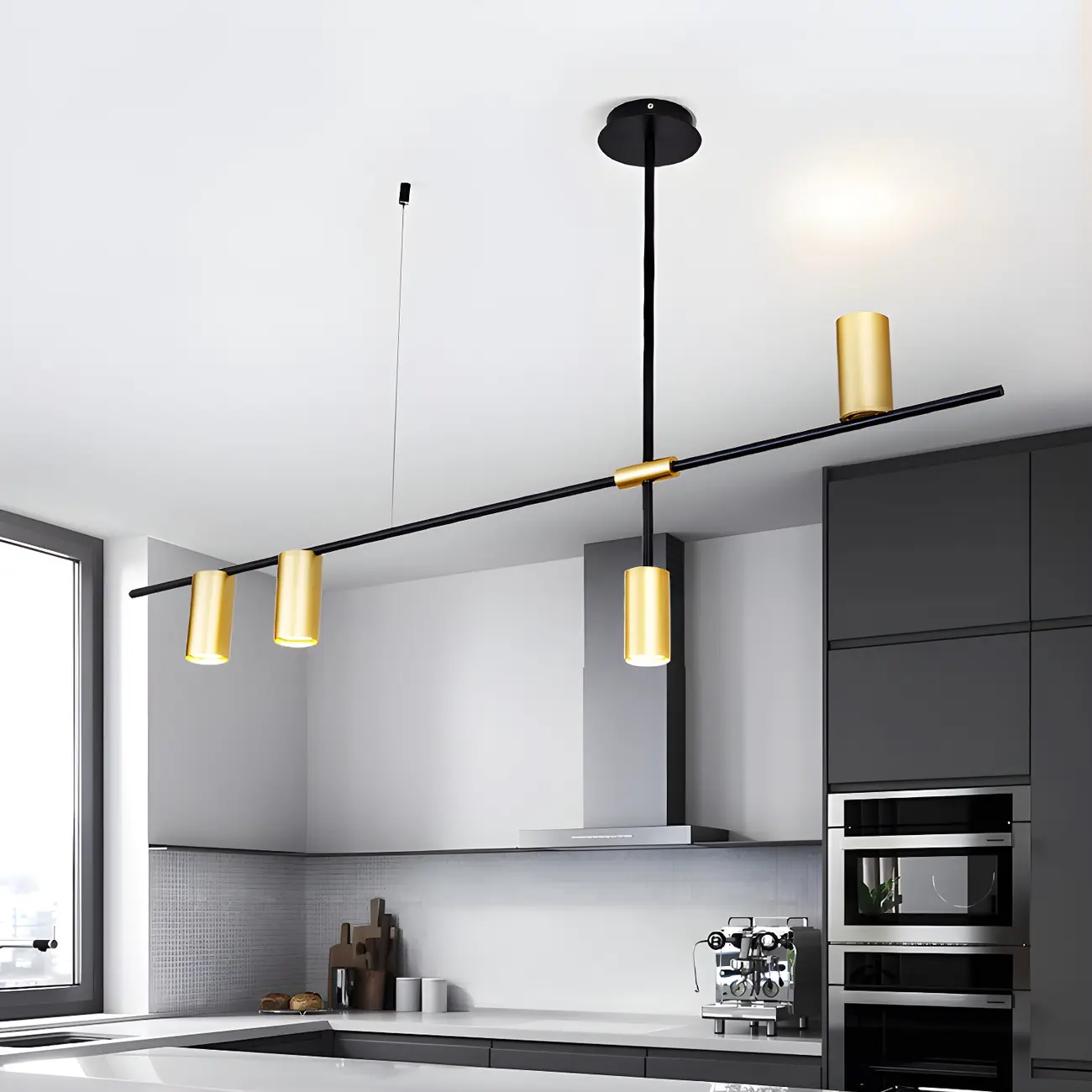 Black Linear Gold Metal Modern Chandelier Light Image - 1 | homeyfad