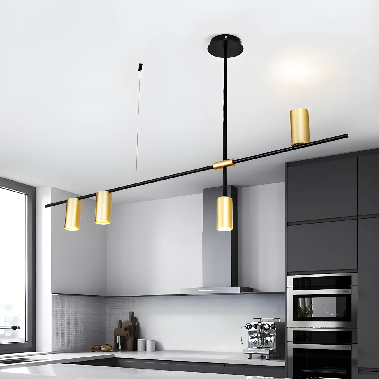 Black Linear Gold Metal Modern Chandelier Light Image - 1