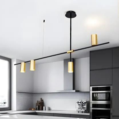 Black Linear Gold Metal Modern Chandelier Light Image - 1